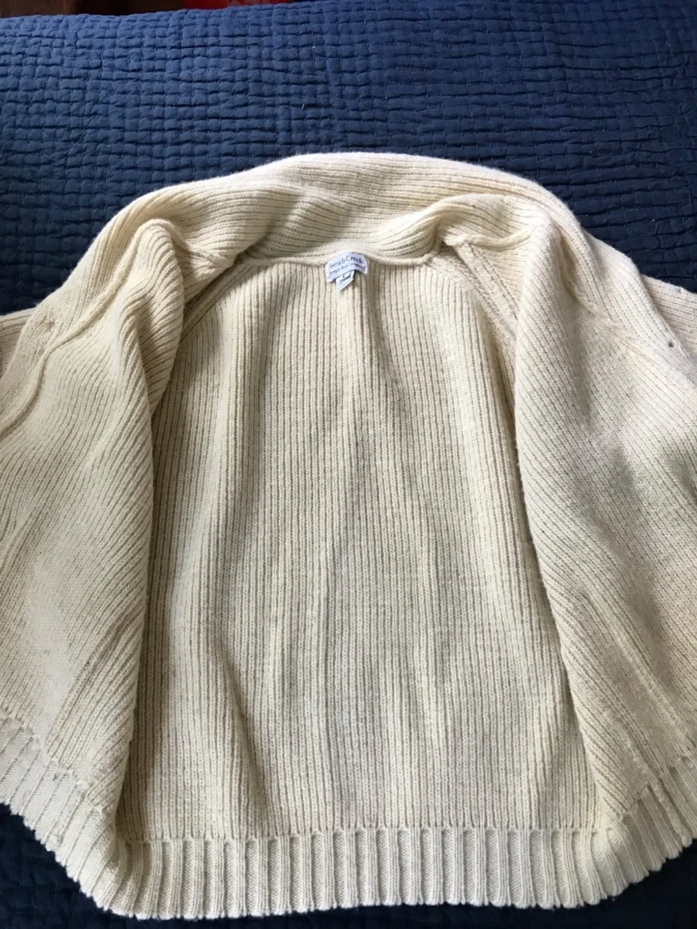 Vtg Wool Sweater French Creek Sheep & Wool Cream Mens Lg Unisex Cardigan FLAW